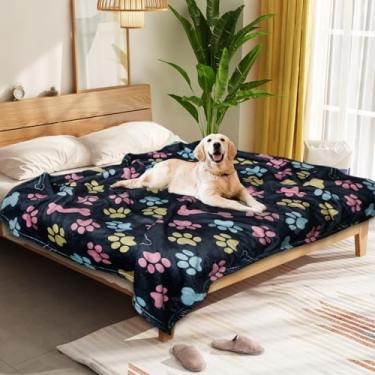 Imagem de Gowyeg Cobertores para cães grandes, 203 cm x 152 cm, cobertor lavável, tapete macio e felpudo para cama de canil, estampa de pata fofa, cobertor de gato, presentes essenciais para animais de