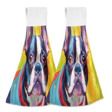 Imagem de Joitme Toalhas de mão penduradas com laço com estampa de cachorro fofo, 2 unidades, toalhas de gravata macias absorventes para cozinha e banheiro