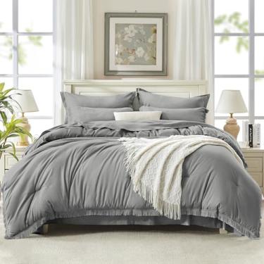 Imagem de Conjunto de edredom AAndency California King Size com lençol cinza médio – 7 peças, cama king-size cal, boêmio, conjunto de cama enferrujada com edredom, lençóis, fronhas e fronhas