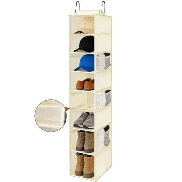 Imagem de VERONLY Organizador de sapatos de pendurar para armário com 8 prateleiras, bolsos de malha - Prateleiras suspensas mais largas para sapatos, roupas, chapéus com design resistente de bambu (bege)