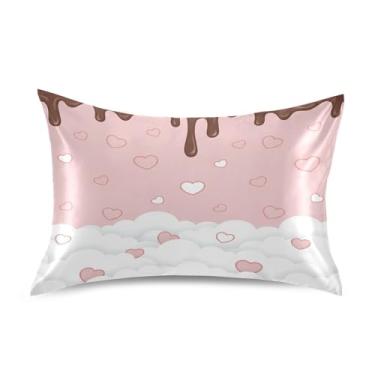 Imagem de Blueangle Fronha de cetim refrescante para cabelo e pele, capa de travesseiro de corações creme, tamanho Queen 50,8 x 76,2 cm com fecho de envelope (599)