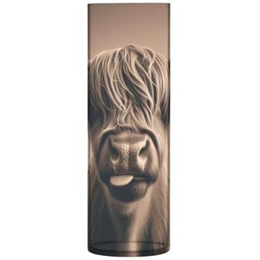 Imagem de Highland Cow Vasos cilíndricos de gado fofos para centros de mesa grandes vasos de outono de plástico personalizado decorações de outono para casa, 30 cm x 9,9 cm