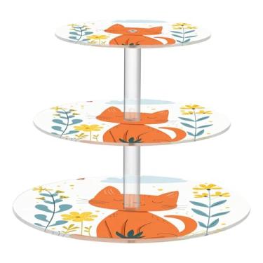 Imagem de Lindo suporte de cupcake de gato laranja com desenho animado de 3 níveis para chá para festa de chá, copo de acrílico, torre de bolo, mesa, suporte de sobremesa, decoração de festa de chá, organizador