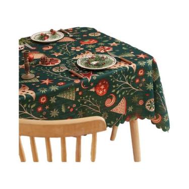 Imagem de Toalha De Mesa Com Estampa De Árvore De Natal Verde Antiderrapante Est