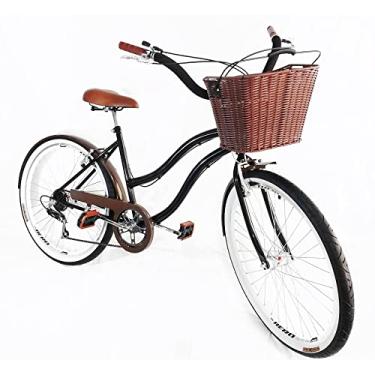 Imagem de Bicicleta Aro 26 Feminina Vintage Retrô Vime Preto com Marrom