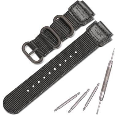 Imagem de Pulseira de relógio de nylon de 18 mm compatível com Casio A158WA F108WH A168WA-1 AE1200WH W800HG MRW200H W735H AE-1300WH Pulseira de couro de substituição (preta com anel de metal preto)