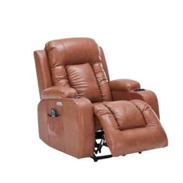 Imagem de Poltrona Reclinável Austin com Massagem Aquecimento USB USBc Massageador de Pés PU Caramelo G94 - Gran Belo