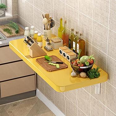 Imagem de TRGCJGH Mesa dobrável montada na parede para lavanderia montada na parede mesa dobrável flutuante folha de gota mesa de jantar pequena mesa de madeira para escritório em casa cozinha, amarelo-80 x 30