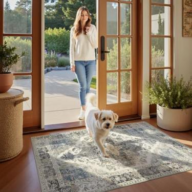 Imagem de jinchan Tapete vintage, tapetes de cozinha modernos 7,5 x 12,7 cm, lavável, antiderrapante, fino, elegante, retrô, leve, tapete de chenille para quarto, sala de estar