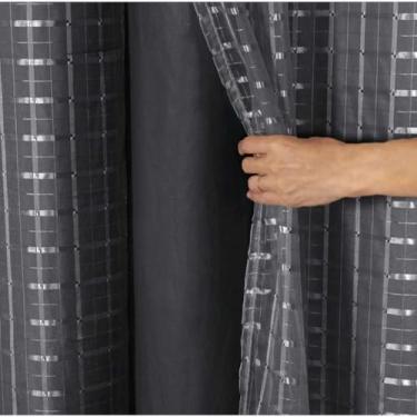 Imagem de Cortina Blackout Dupla Camada PVC Prata com Voil Decorativo - Bloqueio Total de Luz, para Varão Simples, Pronta para Instalar(preta,JANELA 2,00 X 1,40)