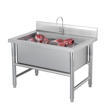 Imagem de Pia de aço inoxidável independente, pia de cozinha comercial de 1 compartimento, pia de tigela única grande, pia industrial de cozinha, pia utilitária com backsplash (100 x 60 x 80 cm/39,4 x 23,6 x