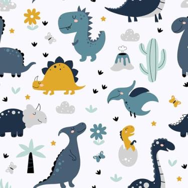 Imagem de FANCYEASY Papel de parede infantil divertido para quarto de meninos quarto berçário desenho animado dinossauro palmeira vulcão papel de parede removível 30,5 x 254 cm