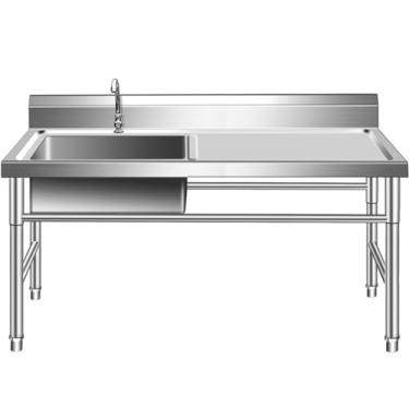 Imagem de Pia de aço inoxidável, pia utilitária, pia de cozinha, pia de lavanderia de tigela única independente, pia interna e externa com bancada de trabalho, para lavanderia, jardim, garagem, restaurante