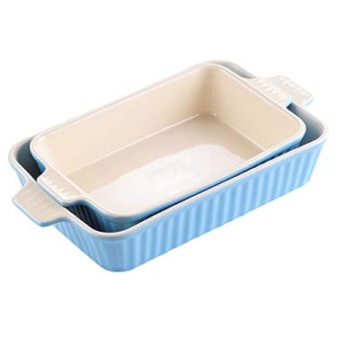 Imagem de Conjunto de 2 assadeiras ovais de forno a mesa com alça de cerâmica ideal para lasanha/torta/caçarola/tapas (cor: B) (B)