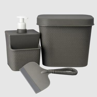 Imagem de Kit Organizador para cozinha com Lixeira de Pia 3,7L, Porta Detergente e Rodo