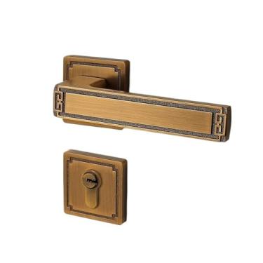 Imagem de VTGVVVTR Fechadura de porta de quarto silenciosa estilo chinês retrô fechadura de porta de madeira clássica liga de zinco fechadura interna (72F84 fechadura de porta bronze amarelo)