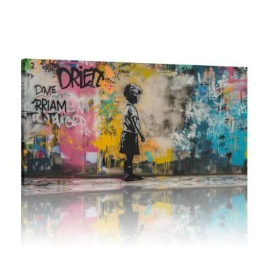 Imagem de Arte de grafite colorido, impressões de parede Banksy, tela de parede Banksy, pinturas de Banksy para parede, impressões em tela extragrande - (25 x 50 cm) sem moldura 10 x 20 polegadas