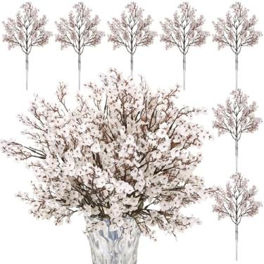 Imagem de Ovveroche 21 hastes brancas de flores artificiais para bebês, 5 ramos por haste, decoração de outono, Natal, buquê de flores de Gypsophila artificiais douradas para centro de mesa, dia das bruxas