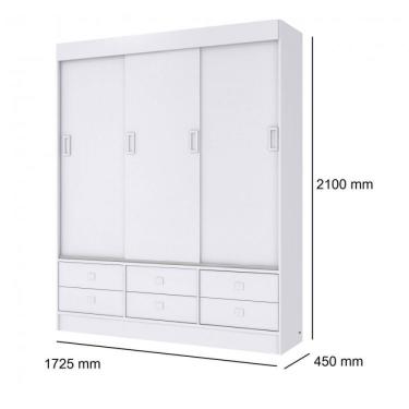 Imagem de Guarda Roupa Solteiro 3 Portas De Correr 6 Gavetas Móveis Percasa Branco