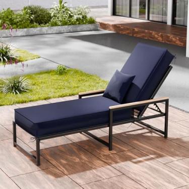 Imagem de Almofadas de espreguiçadeira ao ar livre, 182 x 53 x 15 cm, à prova d'água e resistente ao desbotamento, almofadas para cadeiras de pátio com capa removível, almofada para espreguiçadeira com alça e