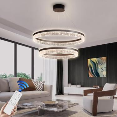 Imagem de Lustre Ring Moderno LED Pendente para Sala de Estar em Alumínio Marrom com Controle Remoto, Luminária de Teto Alta Ideal para Restaurantes, Hall de Entradas de Hotéis e Cafés (B80cm+50c)