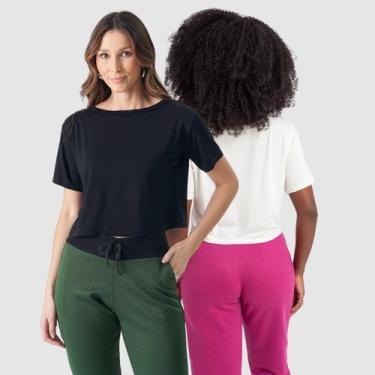 Imagem de Kit 2 Cropped Blusinha Feminino Manga Curta Soltinho Luxo - Swiss Bout