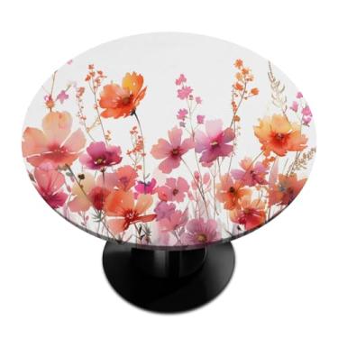 Imagem de Pardick Wild Spring Florals Toalha de mesa redonda ajustada com borda elástica, toalha de mesa à prova d'água e limpa para piquenique, pátio, serve para mesas de até 114 a 142 cm de diâmetro