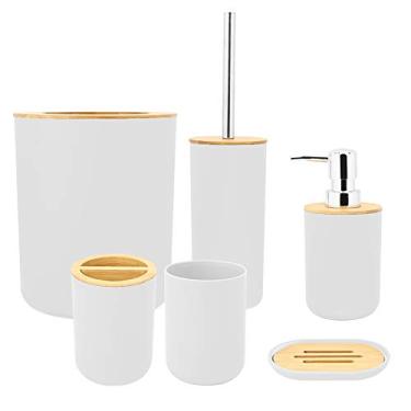 Imagem de Domary Acessórios do Banheiro 6 Pçs Conjunto Caixa de Sabão Titular Escova de Dentes Enxaguar Copo Loção Garrafa Kit Cinza Preto Branco Família Completa Banheiro (Branco)