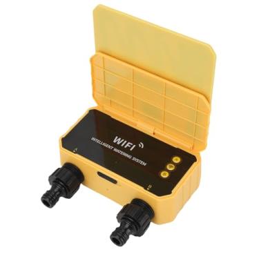 Imagem de Temporizador de rega solar wi-fi, temporizador de irrigação automático com função de detecção de chuva, 2 saídas para jardim, quintal, material ABS 140 x 78 x 53 mm