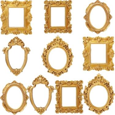 Imagem de Vicenpal 10 porta-retratos dourados, vintage, de resina, miniatura, vintage, miniatura, vintage, para exibição de joias, faça você mesmo, fotografia de unhas, casa, hotel, casamento, árvore de Natal