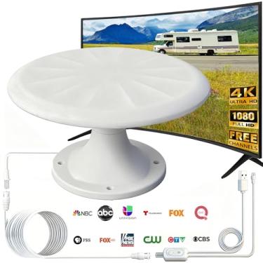 Imagem de Antena de TV RV montada no teto ao ar livre, antena RV para campista, sinal de TV HD digital HD de recepção omnidirecional de longo alcance de 720°, com super amplificador de sinal, cabo HDTV de 10,7