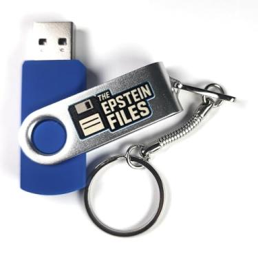 Imagem de The Epstein Files 4 GB USB 3.0 Flash Drive, design de chaveiro de metal azul e prata, armazenamento seguro de documentos para arquivos privados e fotos - Presente de mordaça totalmente funcional.
