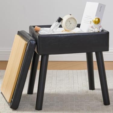 Imagem de BRIAN & DANY Banco de toucador, cadeira de couro com armazenamento, cadeira retangular de maquiagem, assento acolchoado macio com pernas para quarto (preto)