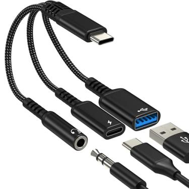 Imagem de Adaptador de áudio USB C de 3,5 mm (3 em 1) tipo C para fone de ouvido auxiliar para iPhone 17, 16, 15, USB 3.0, cabo divisor de cabo, dongle OTG carregamento duplo para iPad, adaptador de carro, DAC