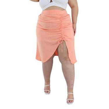 Imagem de Saia Midi Franzida Assimétrica Cintura Alta com Recorte na perna com f