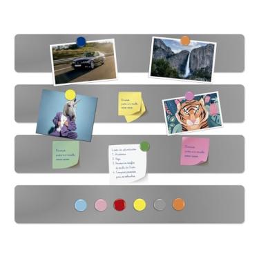 Imagem de Porta Fotos Recados Notas Post It De Metal 30x5cm + 36 Imãs (Cinza)