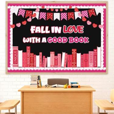 Imagem de 69 peças de decoração de quadro de avisos para leitura do dia dos namorados, biblioteca de sala de aula, quadro de avisos de coração, recortes de livro, janela de casa, porta, parede, fevereiro