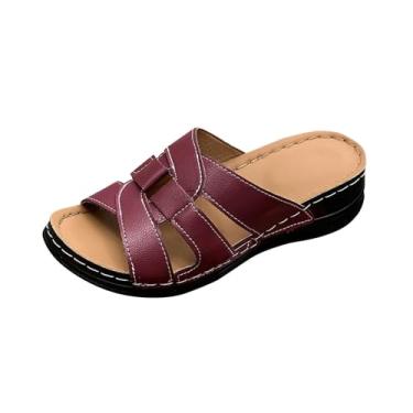 Imagem de Chinelo feminino casual plataforma salto plataforma verão leve sola macia sandálias de praia plus size moderno, Vinho vinho, 36