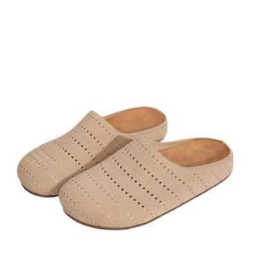 Imagem de Tênis feminino sem cadarço de tecido de malha sem cadarço, bico redondo, vazado, casual, confortável, para mulheres, 2026, versátil, sem cadarço, Caqui, 34