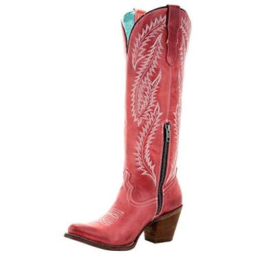 Imagem de Corral Boots Botas femininas vermelhas feitas à mão | Botas caubói altas com design bordado, Vermelho, 39