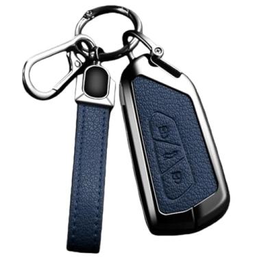 Imagem de Capa de chaveiro de carro compatível com VW Golf 8 / Octavia A8 / MK8 2022 2021 Compatível com SEAT Leon MK4 em liga de zinco e acessório de chaveiro de couro(C -2 Blue)