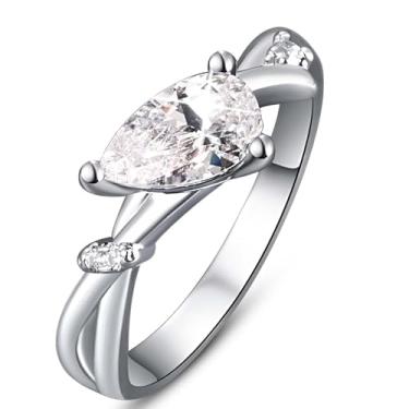 Imagem de Anéis de noivado com lágrima de casamento com corte de pera torcida, halo de zircônia cúbica, anéis de compromisso para mulheres, Zircônia cúbica, Zircônia cúbica