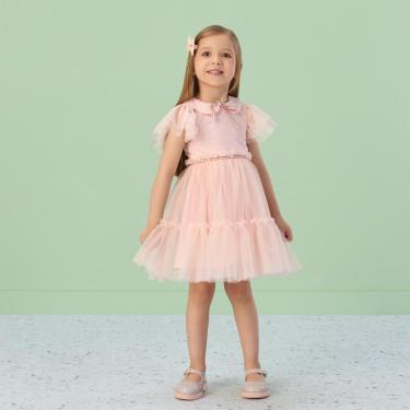 Imagem de Vestido Curto Infantil Festa em Tule Salmão Mon Sucré-Feminino