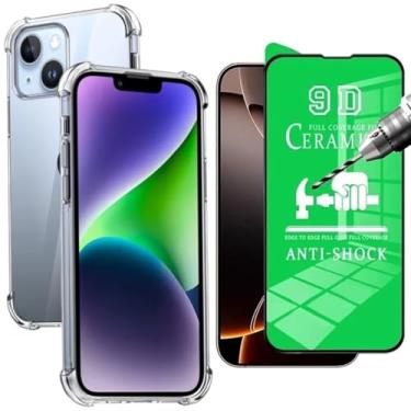 Imagem de [GL CASES] Capa iPhone 14 Plus Capinha Anti Impacto Case De Silicone Transparente Flexível Proteção Câmera + Película De Cerâmica Para iPhone 14 Plus Com Cobertura Total Da Tela