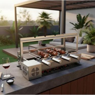 Imagem de Gira Grill Churrasqueira Inox 4 Espetos Elétrica Giratória - UsarShop,