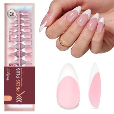 Imagem de beetles Gel Polish French Nail Tips - Unhas Pressionadas Com Ponta Branca, Médio Amêndoa, Primer E Base Pré-Aplicados, Sem Necessidade De Lixar, Rosa Falso, Presente Para Mulheres Meninas