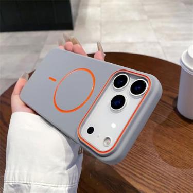Imagem de Capa magnética para iPhone 17 Air 16e 16 15 14 13 12 11 Pro Max, fosca, lisa, resistente a impactos, em TPU macio, cinza claro, para iPhone 14 Pro Max.