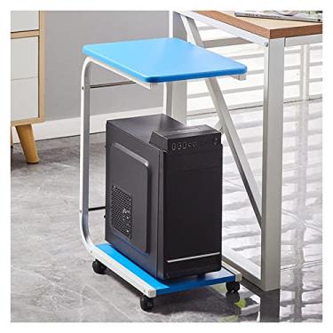 Imagem de Suporte para impressora de escritório de 2 níveis com rodas giratórias, prateleira móvel para escritório, suporte de CPU, PC, laptop, mesa de impressora (azul)