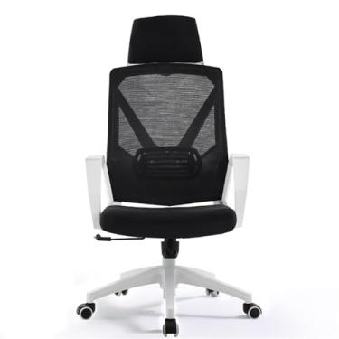 Imagem de Cadeira de escritório clássica confortável cadeira giratória para conferência cadeira de malha de encosto alto com travesseiro, apoios de braços e rodas, cadeira ergonômica de mesa (preto)