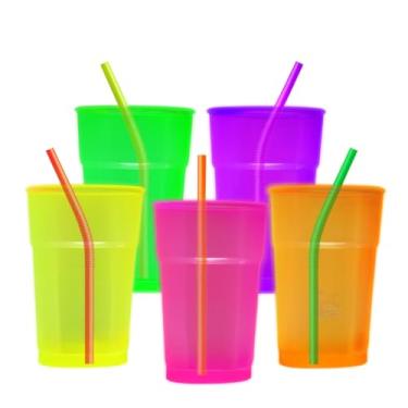 Imagem de Conjunto de 100 copos neon de 300 ml + agitadores premium, ideais para bebidas, festas e comemorações de aniversário(Sortido)